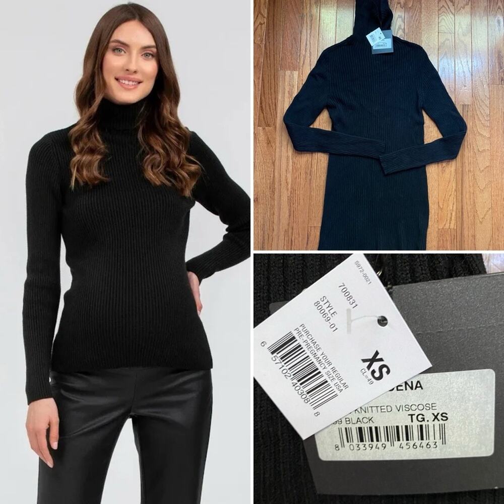 New Pietra Brunelli $129 Aurora Ribbed Blk Turtleneck Sweater Maternity XS